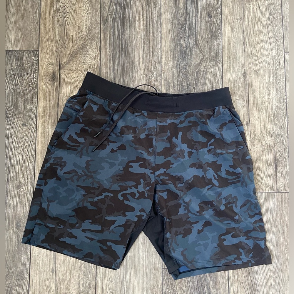 Blue and Black camo lululemon pace breaker shorts. Size XL. 9 in inseam